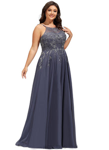 Josephine A-line Scoop Floor-Length Chiffon Lace Evening Dress With Sequins HDOP0020895