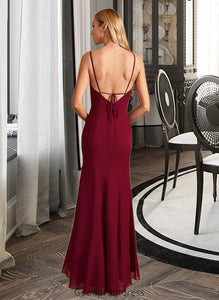 Kayden Trumpet/Mermaid Square Neckline Floor-Length Bridesmaid Dress With Ruffle Split Front HDOP0012906