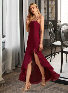 Kayden Trumpet/Mermaid Square Neckline Floor-Length Bridesmaid Dress With Ruffle Split Front HDOP0012906