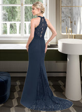 Load image into Gallery viewer, Willow Trumpet/Mermaid High Neck Sweep Train Chiffon Lace Bridesmaid Dress HDOP0012946