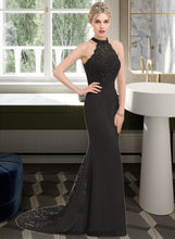 Load image into Gallery viewer, Willow Trumpet/Mermaid High Neck Sweep Train Chiffon Lace Bridesmaid Dress HDOP0012946