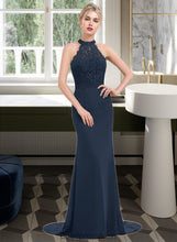 Load image into Gallery viewer, Willow Trumpet/Mermaid High Neck Sweep Train Chiffon Lace Bridesmaid Dress HDOP0012946