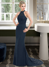 Load image into Gallery viewer, Willow Trumpet/Mermaid High Neck Sweep Train Chiffon Lace Bridesmaid Dress HDOP0012946