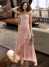 Load image into Gallery viewer, Penelope Trumpet/Mermaid V-neck Asymmetrical Bridesmaid Dress With Ruffle HDOP0013094