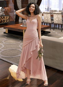 Penelope Trumpet/Mermaid V-neck Asymmetrical Bridesmaid Dress With Ruffle HDOP0013094