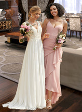 Load image into Gallery viewer, Penelope Trumpet/Mermaid V-neck Asymmetrical Bridesmaid Dress With Ruffle HDOP0013094