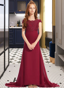 Livia Trumpet/Mermaid Off-the-Shoulder Court Train Chiffon Lace Junior Bridesmaid Dress HDOP0013330