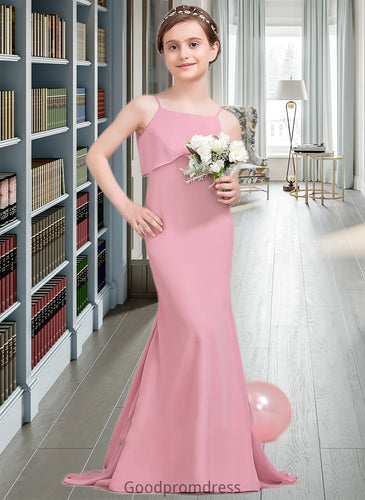 Willow Trumpet/Mermaid Square Neckline Sweep Train Chiffon Junior Bridesmaid Dress With Cascading Ruffles HDOP0013518