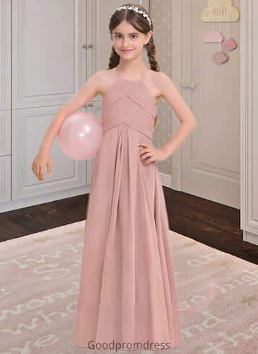 Bianca A-Line Scoop Neck Floor-Length Chiffon Junior Bridesmaid Dress With Ruffle HDOP0013632
