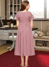 Load image into Gallery viewer, Hailey A-Line Scoop Neck Tea-Length Chiffon Lace Junior Bridesmaid Dress HDOP0013648