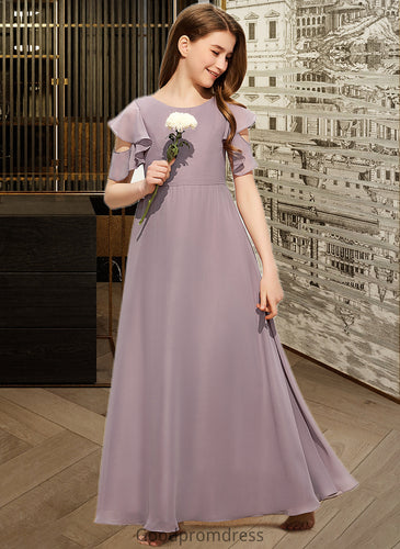 Giada A-Line Scoop Neck Floor-Length Chiffon Junior Bridesmaid Dress With Cascading Ruffles HDOP0013649