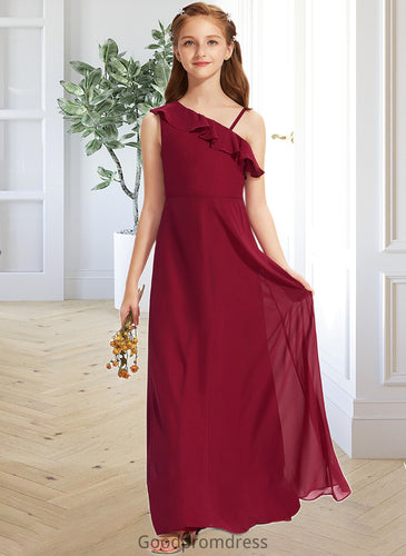 Isabela A-Line One-Shoulder Floor-Length Chiffon Junior Bridesmaid Dress With Ruffles HDOP0013650