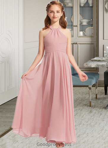 Edith A-Line Square Neckline Floor-Length Chiffon Junior Bridesmaid Dress With Ruffle HDOP0013651