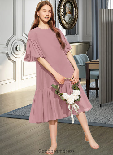 Julianna A-Line Scoop Neck Knee-Length Chiffon Junior Bridesmaid Dress With Cascading Ruffles HDOP0013656