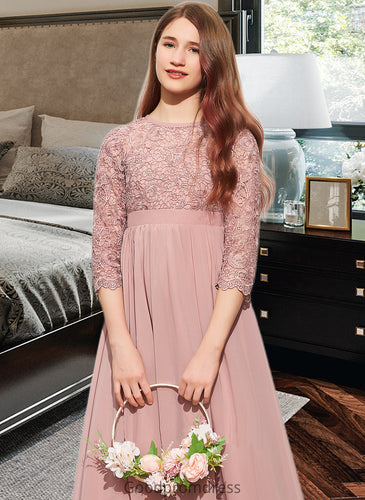 Aylin A-Line Scoop Neck Floor-Length Chiffon Lace Junior Bridesmaid Dress HDOP0013657