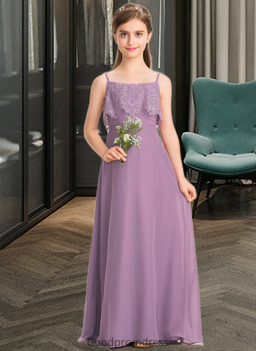 Tianna A-Line Square Neckline Floor-Length Chiffon Lace Junior Bridesmaid Dress HDOP0013660