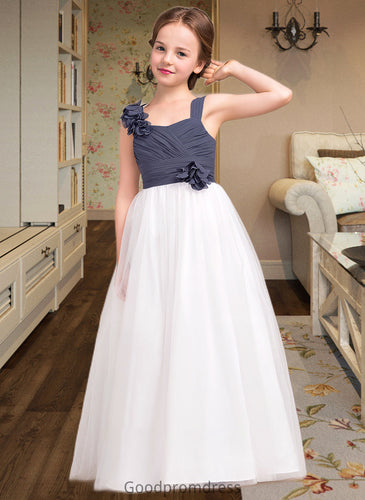 Emely A-Line Sweetheart Floor-Length Chiffon Tulle Junior Bridesmaid Dress With Ruffle Flower(s) HDOP0013665