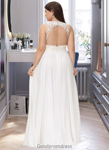 Cheyanne A-Line V-neck Sweep Train Chiffon Lace Wedding Dress With Lace HDOP0013677