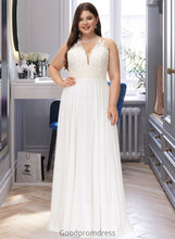 Load image into Gallery viewer, Cheyanne A-Line V-neck Sweep Train Chiffon Lace Wedding Dress With Lace HDOP0013677