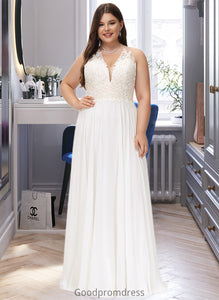 Cheyanne A-Line V-neck Sweep Train Chiffon Lace Wedding Dress With Lace HDOP0013677