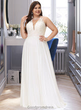 Load image into Gallery viewer, Cheyanne A-Line V-neck Sweep Train Chiffon Lace Wedding Dress With Lace HDOP0013677