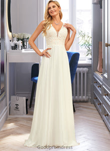 Cheyanne A-Line V-neck Sweep Train Chiffon Lace Wedding Dress With Lace HDOP0013677