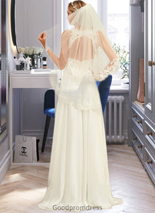 Cheyanne A-Line V-neck Sweep Train Chiffon Lace Wedding Dress With Lace HDOP0013677