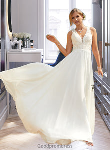 Cheyanne A-Line V-neck Sweep Train Chiffon Lace Wedding Dress With Lace HDOP0013677