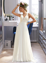 Load image into Gallery viewer, Cheyanne A-Line V-neck Sweep Train Chiffon Lace Wedding Dress With Lace HDOP0013677