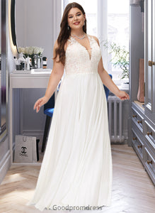 Cheyanne A-Line V-neck Sweep Train Chiffon Lace Wedding Dress With Lace HDOP0013677