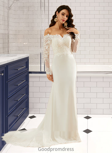 Bella Trumpet/Mermaid Off-the-Shoulder Court Train Wedding Dress With Lace HDOP0013680