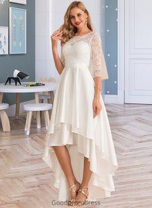 Aileen A-Line Scoop Neck Asymmetrical Satin Lace Wedding Dress HDOP0013684