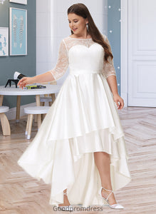 Aileen A-Line Scoop Neck Asymmetrical Satin Lace Wedding Dress HDOP0013684