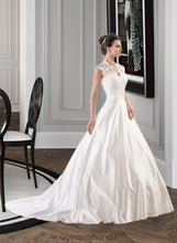 Load image into Gallery viewer, Tiara Ball-Gown/Princess V-neck Court Train Satin Lace Wedding Dress With Ruffle HDOP0013688