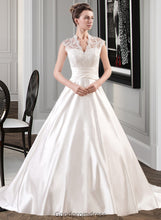 Load image into Gallery viewer, Tiara Ball-Gown/Princess V-neck Court Train Satin Lace Wedding Dress With Ruffle HDOP0013688