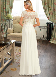 Kaiya A-Line V-neck Floor-Length Chiffon Lace Wedding Dress With Lace HDOP0013691