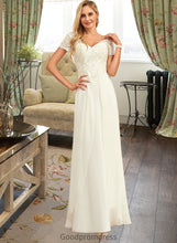 Load image into Gallery viewer, Kaiya A-Line V-neck Floor-Length Chiffon Lace Wedding Dress With Lace HDOP0013691