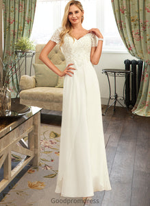 Kaiya A-Line V-neck Floor-Length Chiffon Lace Wedding Dress With Lace HDOP0013691