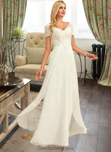 Load image into Gallery viewer, Kaiya A-Line V-neck Floor-Length Chiffon Lace Wedding Dress With Lace HDOP0013691