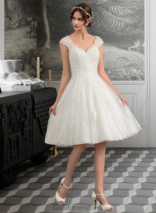 Kimora A-Line V-neck Knee-Length Tulle Lace Wedding Dress HDOP0013700