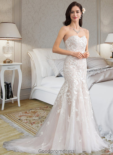 Cecelia Trumpet/Mermaid Sweetheart Court Train Tulle Lace Wedding Dress HDOP0013710