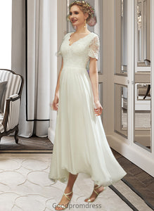 Abbie A-Line V-neck Asymmetrical Wedding Dress With Lace HDOP0013712