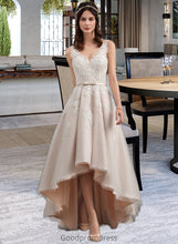 Load image into Gallery viewer, Paisley A-Line V-neck Asymmetrical Tulle Lace Wedding Dress With Bow(s) HDOP0013717