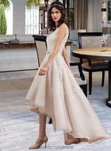 Load image into Gallery viewer, Paisley A-Line V-neck Asymmetrical Tulle Lace Wedding Dress With Bow(s) HDOP0013717