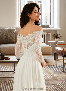 Monique A-Line Off-the-Shoulder Sweep Train Wedding Dress With Lace HDOP0013734