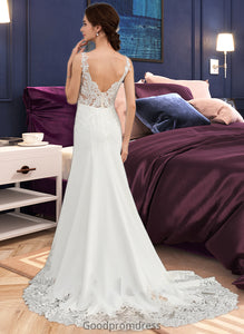 Alaina Trumpet/Mermaid V-neck Court Train Lace Stretch Crepe Wedding Dress With Sequins HDOP0013738