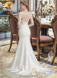 Ryan Trumpet/Mermaid Illusion Chapel Train Stretch Crepe Wedding Dress With Lace HDOP0013740