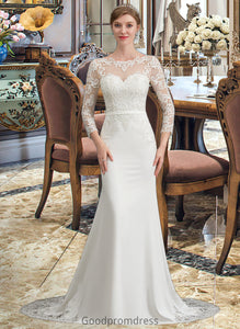 Ryan Trumpet/Mermaid Illusion Chapel Train Stretch Crepe Wedding Dress With Lace HDOP0013740