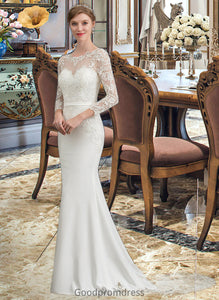 Ryan Trumpet/Mermaid Illusion Chapel Train Stretch Crepe Wedding Dress With Lace HDOP0013740