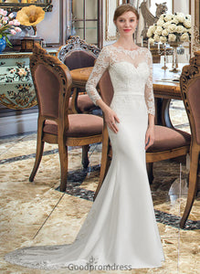 Ryan Trumpet/Mermaid Illusion Chapel Train Stretch Crepe Wedding Dress With Lace HDOP0013740